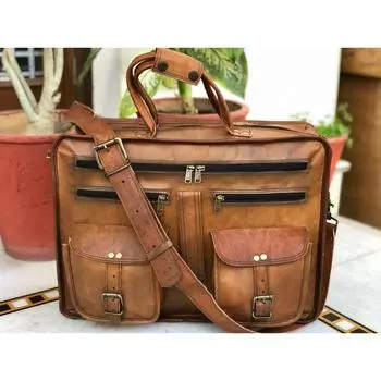 Большой мужской кожаный винтажный ноутбук 5 Pocket Messenger HandmadeBag Satchel 18 X 13 X 5 in коричневый
