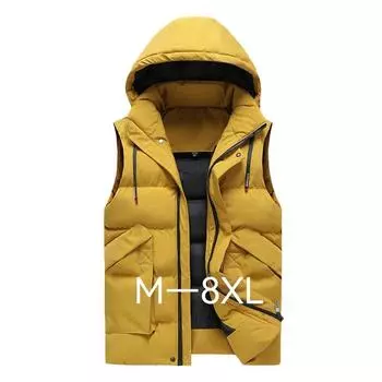 Большой мужской осенне-зимний пуховый хлопковый жилет с жилетом с капюшоном, мужская куртка-бретелька 6XL чёрный