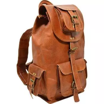 Большой мужской винтажный рюкзак из натуральной козьей кожи, дорожный рюкзак для ноутбука, спортивная сумка 16 x 8 x 8 in коричневый