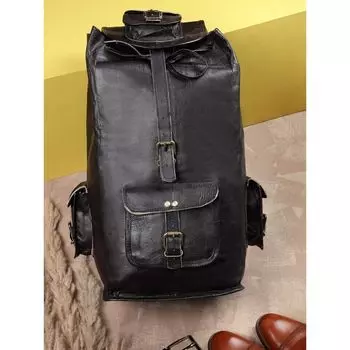Большой мужской винтажный рюкзак из натуральной черной кожи 18 дюймов, дорожная спортивная сумка 18 in чёрный