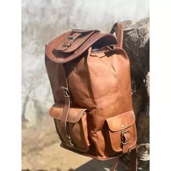 Большой мужской винтажный рюкзак из натуральной козьей кожи, дорожная спортивная сумка, рюкзак для ноутбука 16 x 8 x 8 in коричневый
