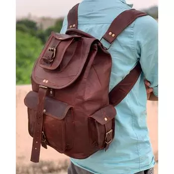 Большой мужской винтажный рюкзак из натуральной козьей кожи, дорожный рюкзак, спортивная сумка для ноутбука 20 X 10 X 10 INCH коричневый