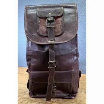 Большой мужской винтажный рюкзак из натуральной кожи козы, дорожный рюкзак, спортивная сумка для ноутбука 18 x 10 x 8 in коричневый