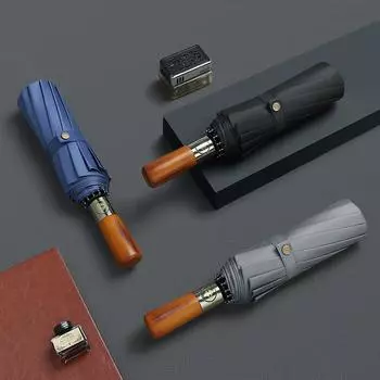 Большой мужской зонт в деловом стиле, автоматический зонт 115 см от дождя, двухслойный, 10 К, ветрозащитный, большие деревянные зонты для гольфа None синий