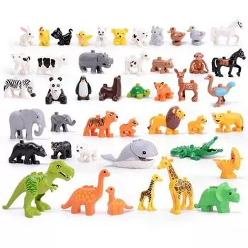 Большой набор совместимых блочных фигурок животных Yogo Duplo [45 типов], разные цвета