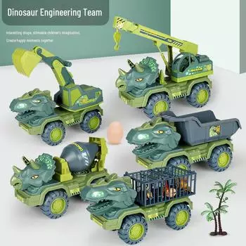 Большой набор строительных машин «Динозавр» для детей — экскаватор «Тираннозавр Рекс», кран, небьющиеся игрушечные машинки