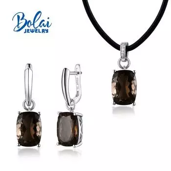 Большой натуральный драгоценный камень дымчатый кварц, комплект ювелирных изделий, серебряная подвеска, серьги-застежки, серебро 925 пробы для женщин, хороший ювелирный подарок, новинка 2023 года