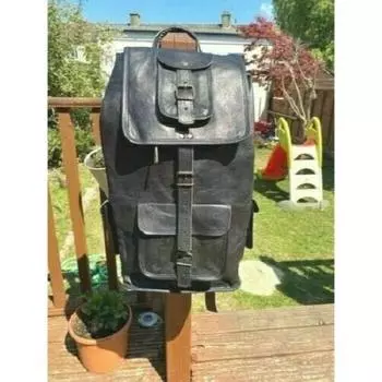 Большой новый 20-дюймовый унисекс черный рюкзак из натуральной козьей кожи дорожный рюкзак сумка для ноутбука 20 X 9 X 10 чёрный