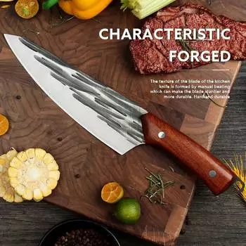 Большой нож для разделки костей из нержавеющей стали, кованое вручную лезвие с ручкой из цельного дерева, кухонный нож, топор для мяса, аксессуары
