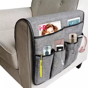 Большой органайзер для дивана, органайзер Caddy, нескользящий держатель для пульта дистанционного управления телевизором, сумка для хранения подлокотника для дивана, 19,7 * 35 дюймов, серый серый