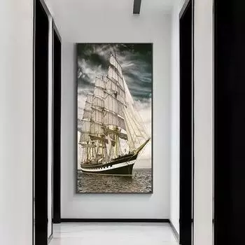 Большой парусник, художественное произведение, постер, картины на холсте, принты, эстетический морской пейзаж, настенные панно для гостиной, украшения офиса, без рамки 20*40cm No Frame