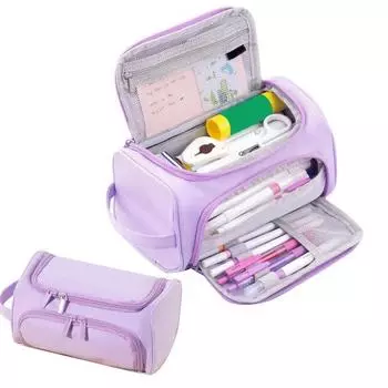 Большой пенал большой емкости с застежкой-молнией, большая коробка для канцелярских принадлежностей с несколькими отделениями небесно-голубой