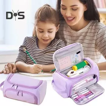 Большой пенал большой емкости с застежкой-молнией, большая коробка для канцелярских принадлежностей с несколькими отделениями темно-синий