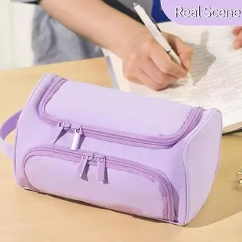 Большой пенал большой емкости с застежкой-молнией, большая коробка для канцелярских принадлежностей небесно-голубой