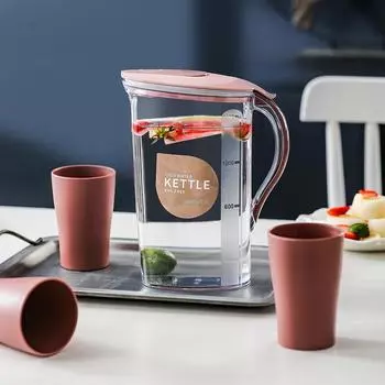 Большой пластиковый кувшин для воды с крышкой, квадратный графин для воды с крышками, контейнеры для воды, чая или сока без BPA с крышками для холодильника 1.5L розовый