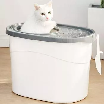 Большой пластиковый лоток для кошачьего туалета с совком с верхним входом и вентилируемой крышкой. Ящик для кошачьего туалета для средних и маленьких кошек.
