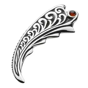 Большой племенной кулон с перьями, гранат, серебро, p0747 [Cenote] [925 Accessories]