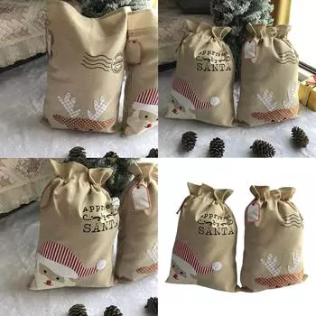 Большой подарочный пакет с завязкой из полиэстера, подарочная упаковка, Санта/олень, держатель для конфет, принадлежности для рождественской вечеринки 2