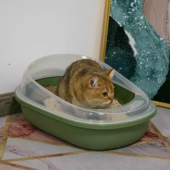 Большой полузакрытый лоток для кошек — брызгозащищенный и съемный Cat Litter Box