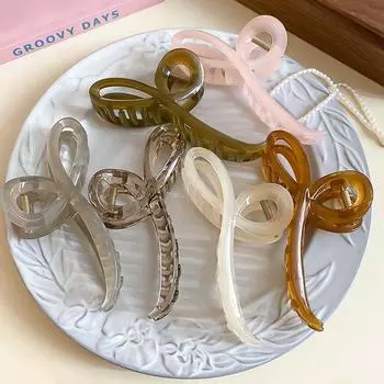 Большой полый коготь-зажим для волос, геометрическая заколка-коготь в виде акулы, бант, прозрачный коготь для волос, ежедневно белый