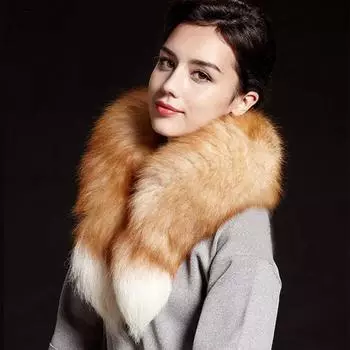Большой пушистый шарф из натурального меха лисы, женский зимний теплый шарф из 100% натурального меха, модные шарфы для девочек, 90 см, глушители из натурального меха лисы Length 85cm золотистый
