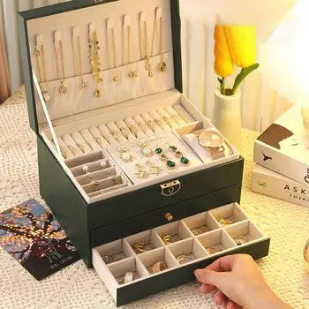 Большой ящик для хранения ювелирных изделий, многослойный органайзер для ювелирных изделий, ожерелья, сережек, кожаные коробки для хранения ювелирных изделий, витрины 1PCS розовый