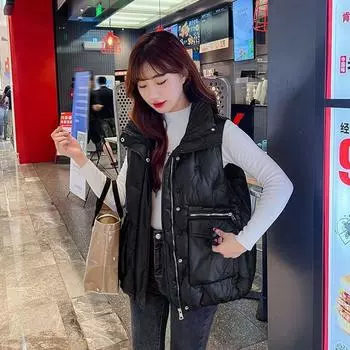 Большой размер 100 кг пуховый хлопковый жилет женский зимний новый корейский вариант свободная верхняя одежда большой карман вышитый жилет жилет жилет M [recommended 85-52.5kg