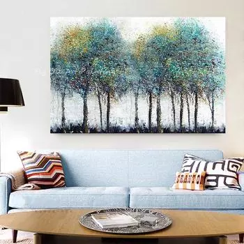 Большой размер, 100% ручная роспись, зеленое дерево, лес, толстый внешний пейзаж, картина маслом, настенная живопись на холсте, картины для гостиной 20*40cm