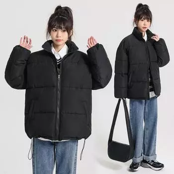 Большой размер 2024 зимняя новая мужская и женская хлопковая одежда короткая свободная утолщенная одежда из хлопка куртка M чёрный