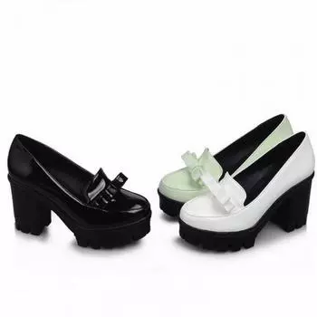 Большой размер 34–43, непромокаемые туфли на платформе, на толстом каблуке, на очень высоком каблуке, одинарные туфли из лакированной кожи с галстуком-бабочкой, женская обувь большого размера с галстуком-бабочкой 35 белый