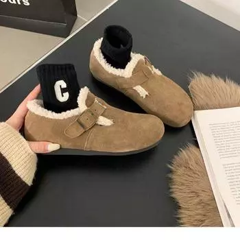 Большой размер 35-39, зимняя зимняя обувь, женская хлопковая повседневная обувь, зимняя плюшевая большая хлопковая обувь 35 чёрный