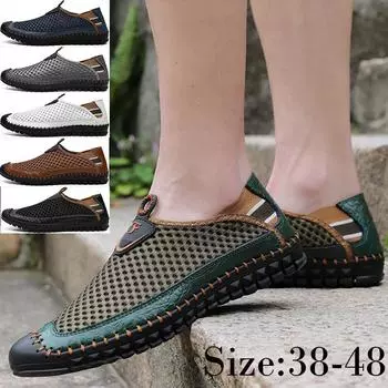 Большой размер 38-48, модные мужские летние кожаные дышащие повседневные туфли для вождения, лоферы, сандалии на плоской подошве, спортивные сандалии 38 белый