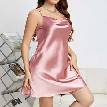 Большой размер 3XL, 4XL, 5XL, женская ночная рубашка, сексуальная ночная рубашка на подтяжках, розовая сорочка, одежда для сна, халат, свободный атласный домашний халат 3XL розовый