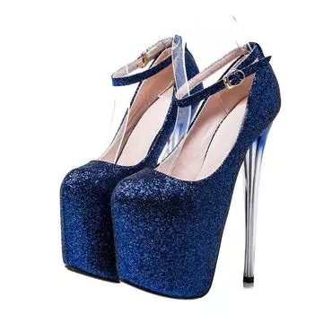 Большой размер 41 42 43 Сексуальные туфли-лодочки Свадебная обувь Женская на заказ Женская обувь Высокий каблук Блестящие туфли-лодочки 19 см Сексуальные Zapatos Mujer WSH2607 34 синий