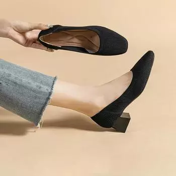 Большой размер 43 Женская обувь Туфли на высоком каблуке Весна и осень Острый каблук Аренда Вязание Мода Дышащие Противоскользящие 2024 Новинка 34 бежевый