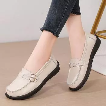 Большой размер 44 женская обувь 2025 весна и осень мягкая поверхность обувь Doudou мягкая подошва одна педаль женская повседневная обувь для мам обувь для беременных 35 белый
