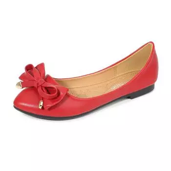 Большой размер 46, легкие повседневные женские туфли с бантом на плоской подошве, модные женские туфли с неглубоким носком 36