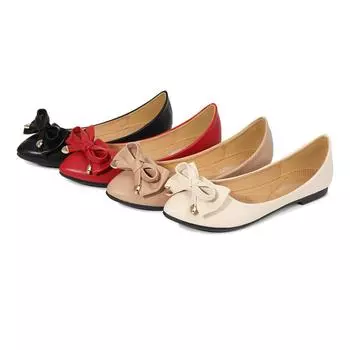 Большой размер 46, легкие повседневные женские туфли с бантом на плоской подошве, модные женские туфли с неглубоким носком 36
