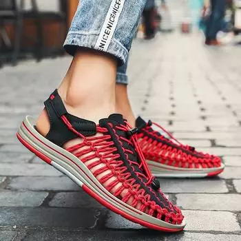 Большой размер 46 летние мужские пляжные туфли плетеные римские сандалии сумка головка мужская повседневная обувь модные дырки обувь мужская 38