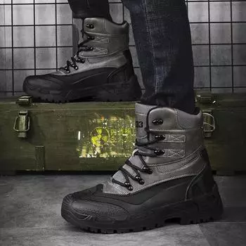 Большой размер 47, мужские ботинки на шнуровке, мужская повседневная обувь, ботинки на платформе, мужские ботинки на шнуровке, зимние плюшевые ботинки для снега 39 чёрный