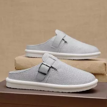 Большой размер 47 роскошные мужские полутапочки сандалии удобные дышащие парусиновые повседневные туфли мужские модные кроссовки для отдыха мужские тапочки сланцы обувь мужская 42 серый