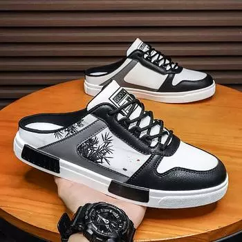 Большой размер 47 роскошные мужские полутапочки сандалии удобные дышащие повседневные туфли мужские модные кроссовки для отдыха мужские тапочки сланцы обувь мужская 45 чёрный