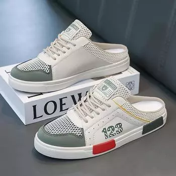 Большой размер 47 роскошные мужские полутапочки сандалии удобные дышащие повседневные туфли мужские модные кроссовки для отдыха мужские тапочки сланцы обувь мужская 45 зелёный