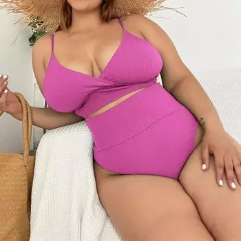 Большой размер 4XL, женский комплект бикини с низким вырезом, новинка 2024 года, женский купальник с открытой спиной, текстурированный купальник с высокой талией, пляжная одежда с эффектом пуш-ап, танкини L