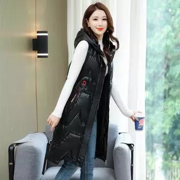 Большой размер 5XL, осенне-зимний новый пуховый жилет, женский пуховый жилет, зимний жилет M чёрный