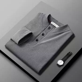 Большой размер 5XL весна и осень тонкая новая модная футболка с длинными рукавами мужская однотонная теплая футболка с воротником-стойкой повседневный топ XL чёрный