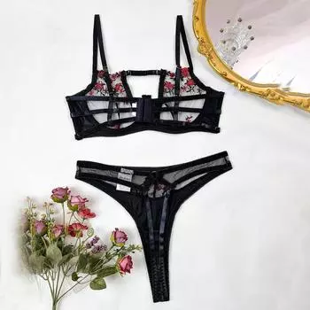 Большой размер эротическое нижнее белье соблазн перспектива сексуальное соблазнение прозрачная сетка вышивка три точки комплект S