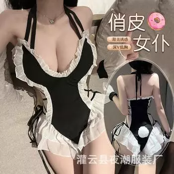 Большой размер эротического нижнего белья горничной наряд искушение чистое желание открыть промежность свободную от страсти пижама маленькая грудь показать большую 2475 M (80-50 kg)