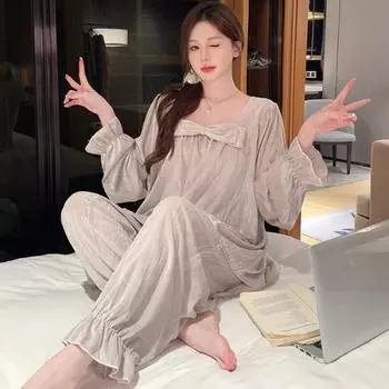 Большой размер бархатная роскошная домашняя одежда женская зимняя одежда для дома с длинным рукавом комплект из 2 предметов женская пижама свободный комплект M