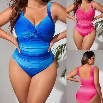 Большой размер бикини цельный купальник женский сексуальный глубокий V-образный вырез цветочный принт бикини купальники пляжная одежда танкини 0XL синий